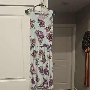 LuLaRoe Summer Midi Dress in Mint and Purple Floral Design NWOT